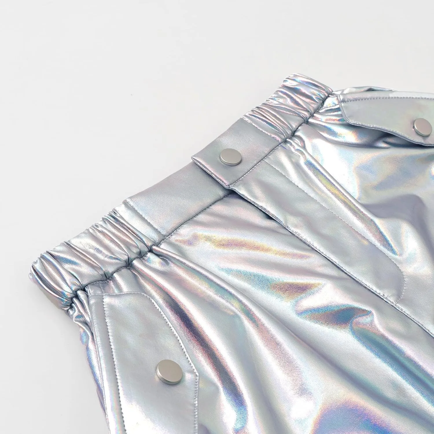 LOLANTA Girls Metallic Jogger Pants, Shiny Jazz Street Hip Hop Dance Pants 7-16, Convertible Leg Opening