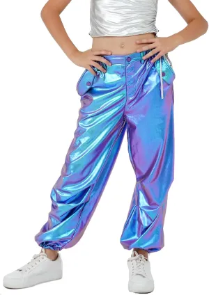 LOLANTA Girls Metallic Jogger Pants, Shiny Jazz Street Hip Hop Dance Pants 7-16, Convertible Leg Opening
