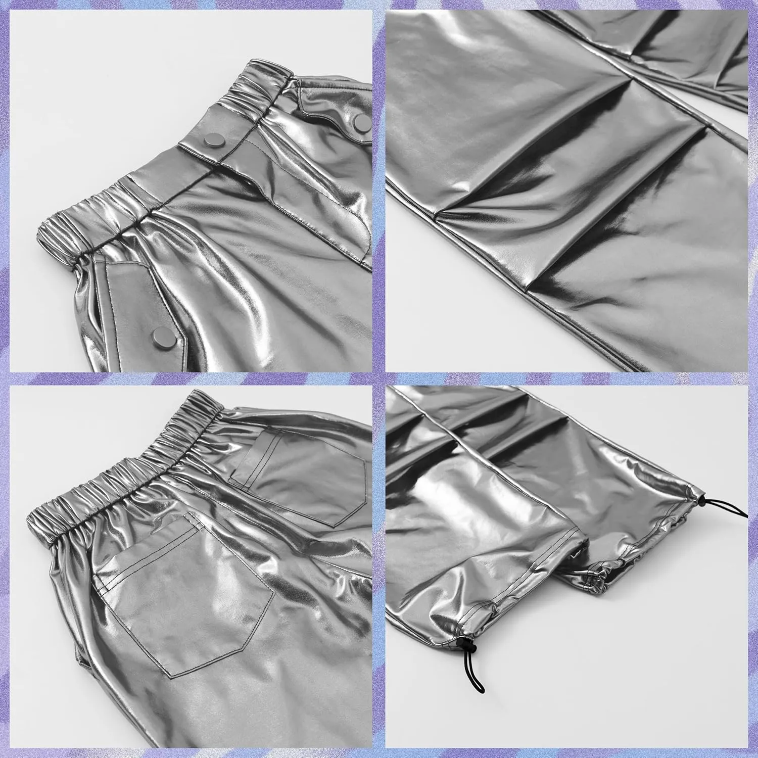 LOLANTA Girls Metallic Jogger Pants, Shiny Jazz Street Hip Hop Dance Pants 7-16, Convertible Leg Opening