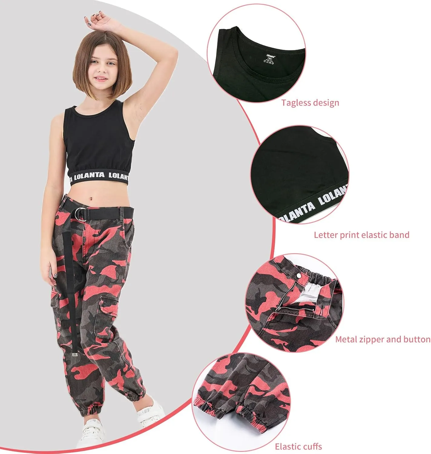 lontakids Girls Hip Hop Clothes 2 Piece Outfits Crop Tops Camouflage Jogger Pants Set Jazz Street Dancewear