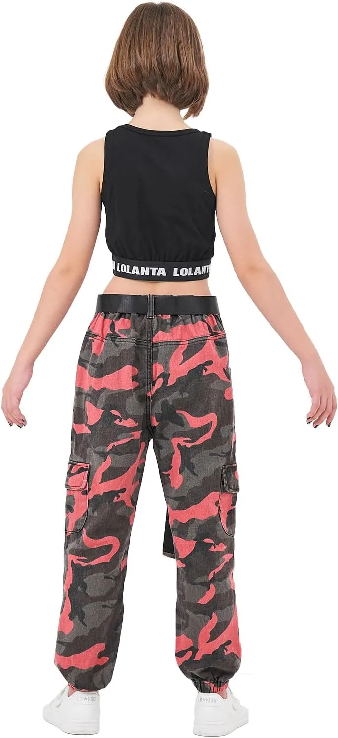 lontakids Girls Hip Hop Clothes 2 Piece Outfits Crop Tops Camouflage Jogger Pants Set Jazz Street Dancewear