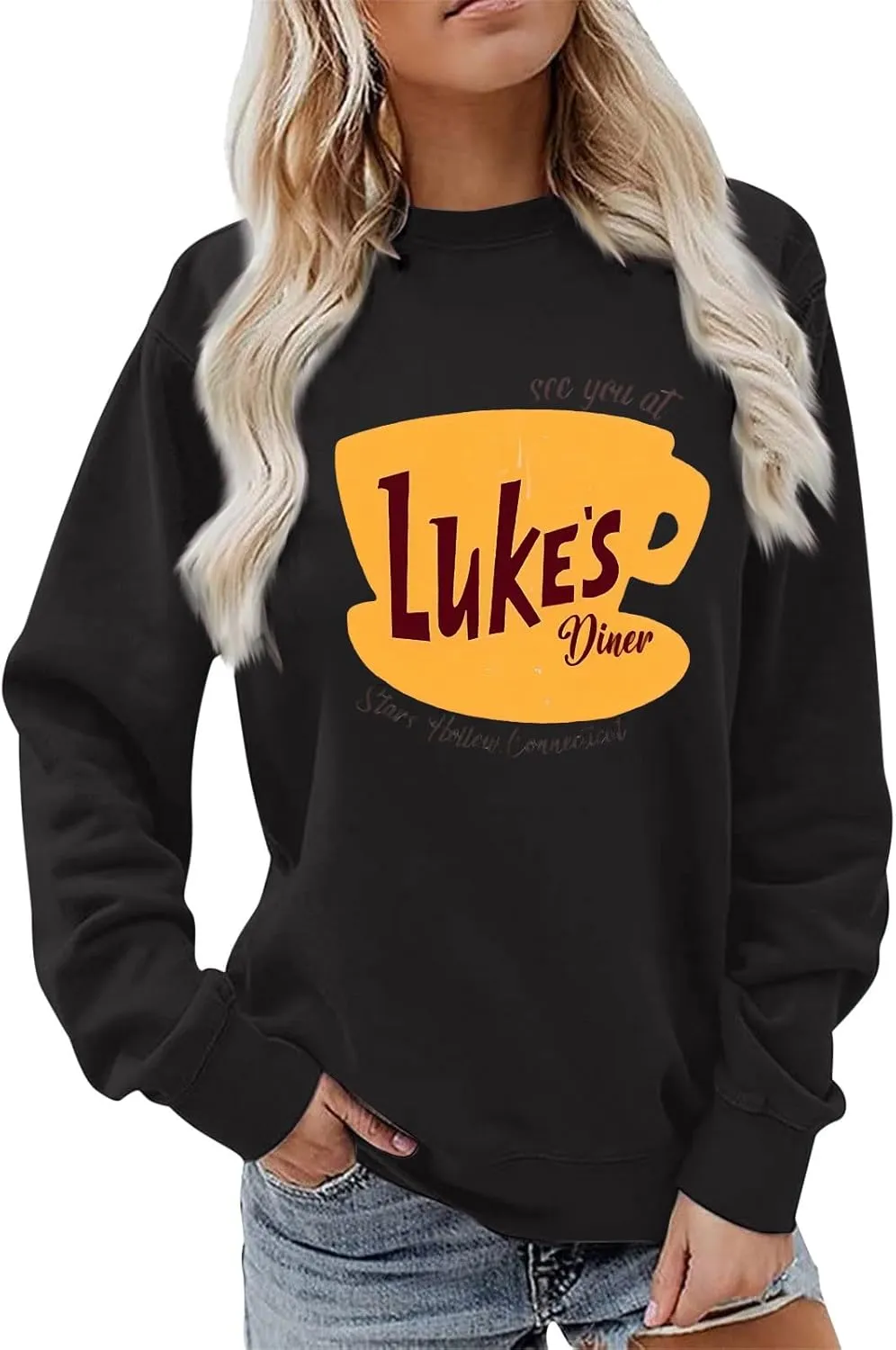 Luke's Diner Sweatshirts for Women，Crewneck Lukes Diner Graphic Long Sleeve Casual Pullover Preppy Girls Sweatshirt