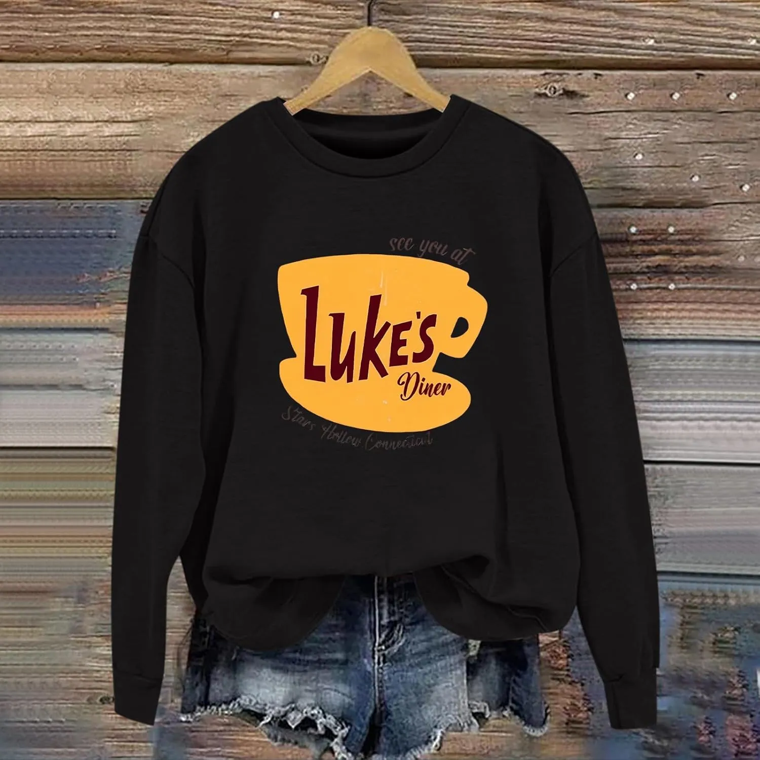 Luke's Diner Sweatshirts for Women，Crewneck Lukes Diner Graphic Long Sleeve Casual Pullover Preppy Girls Sweatshirt