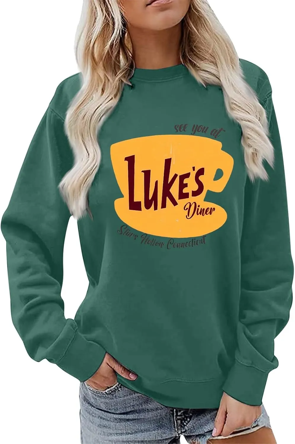 Luke's Diner Sweatshirts for Women，Crewneck Lukes Diner Graphic Long Sleeve Casual Pullover Preppy Girls Sweatshirt