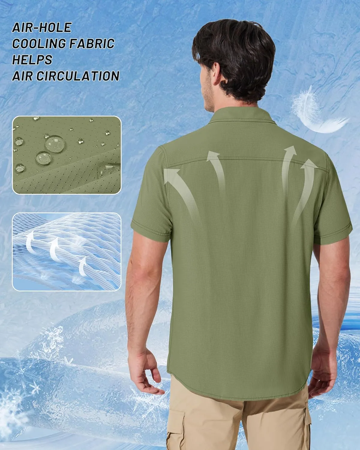 MAGCOMSEN Men's Fishing Shirts UPF 50  Short Sleeve Sun Protection Shirts Quick Dry Cooling Button Down Shirt Hiking Safari