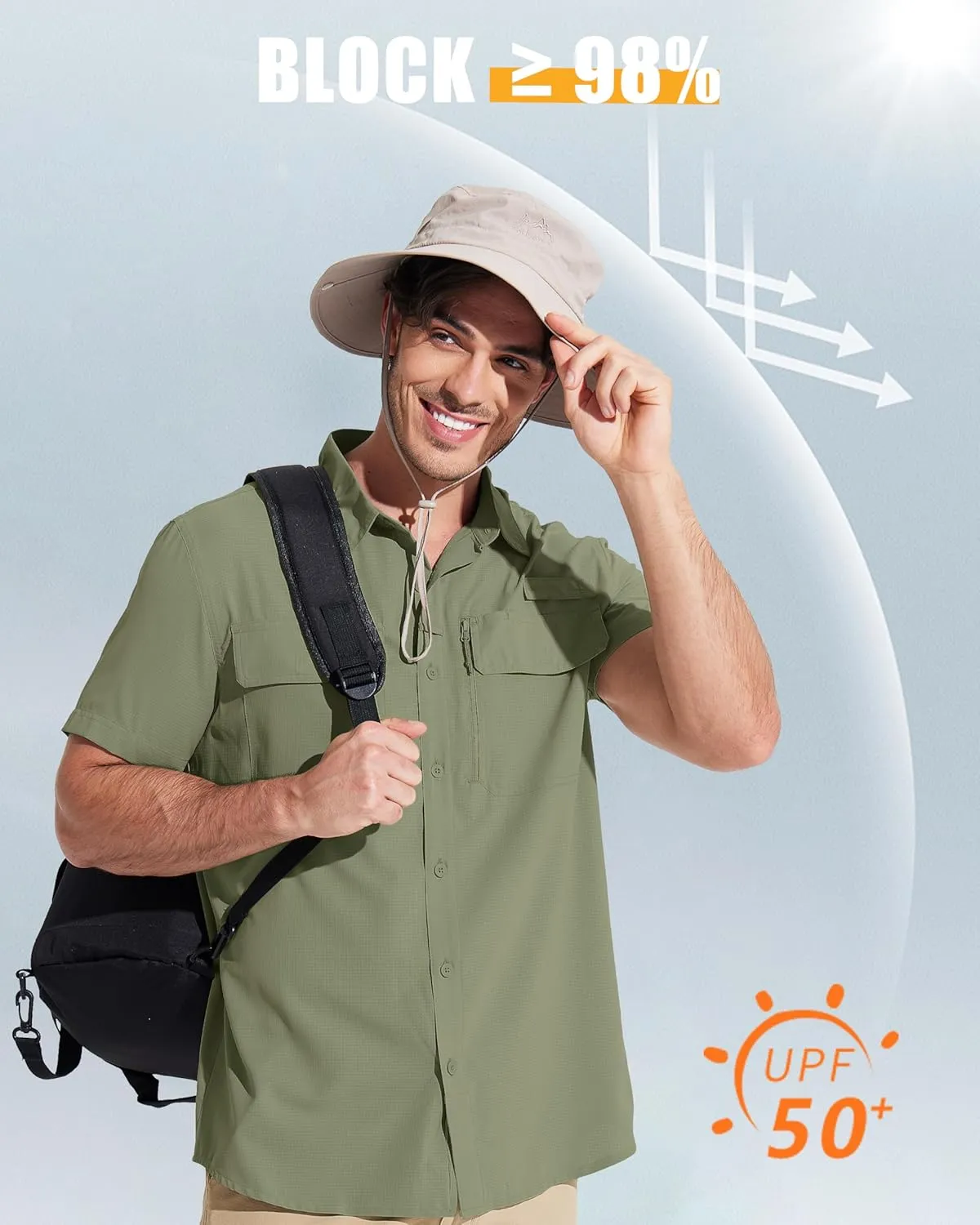 MAGCOMSEN Men's Fishing Shirts UPF 50  Short Sleeve Sun Protection Shirts Quick Dry Cooling Button Down Shirt Hiking Safari