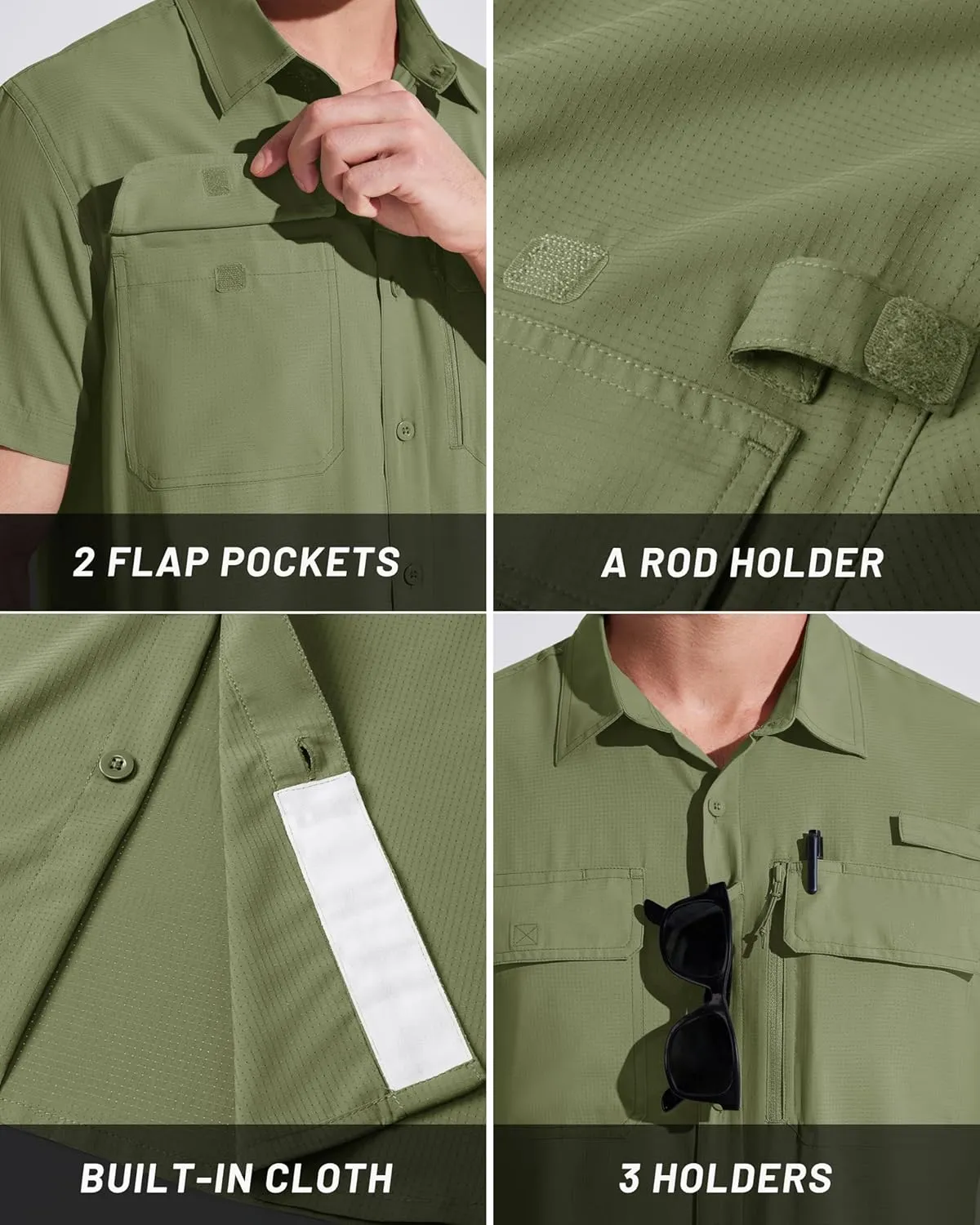 MAGCOMSEN Men's Fishing Shirts UPF 50  Short Sleeve Sun Protection Shirts Quick Dry Cooling Button Down Shirt Hiking Safari