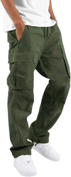 Men Cargo Pants Loose Work Sweatpants Jogger Trousers Fashion Teen Casual Multipocket Drawstring Classic High Street Pant
