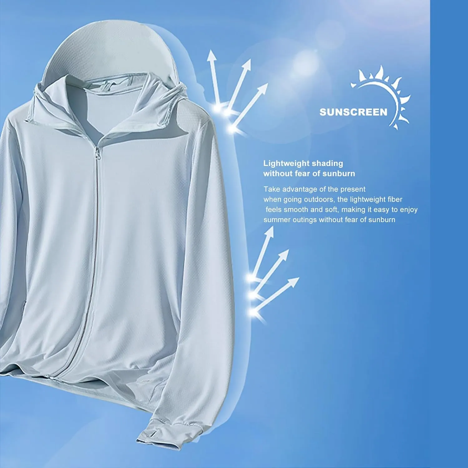 Men UPF 50 Light Jacket Zip Up Hoodie Breathable Long Sleeve SPF Fishing Hiking UV Sun Shirts Sun Protection Clothing