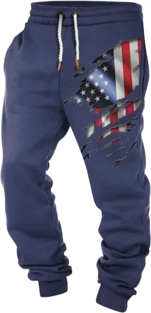 Men's Baggy Sweatpants Casual Drawstring Elastic Waist Aztec Sports Pocket Flag Graphic Street Cuffed Joggers Pants