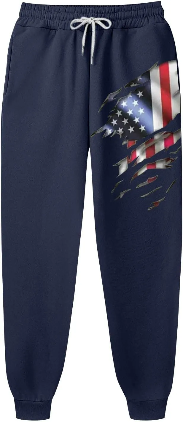Men's Baggy Sweatpants Casual Drawstring Elastic Waist Aztec Sports Pocket Flag Graphic Street Cuffed Joggers Pants