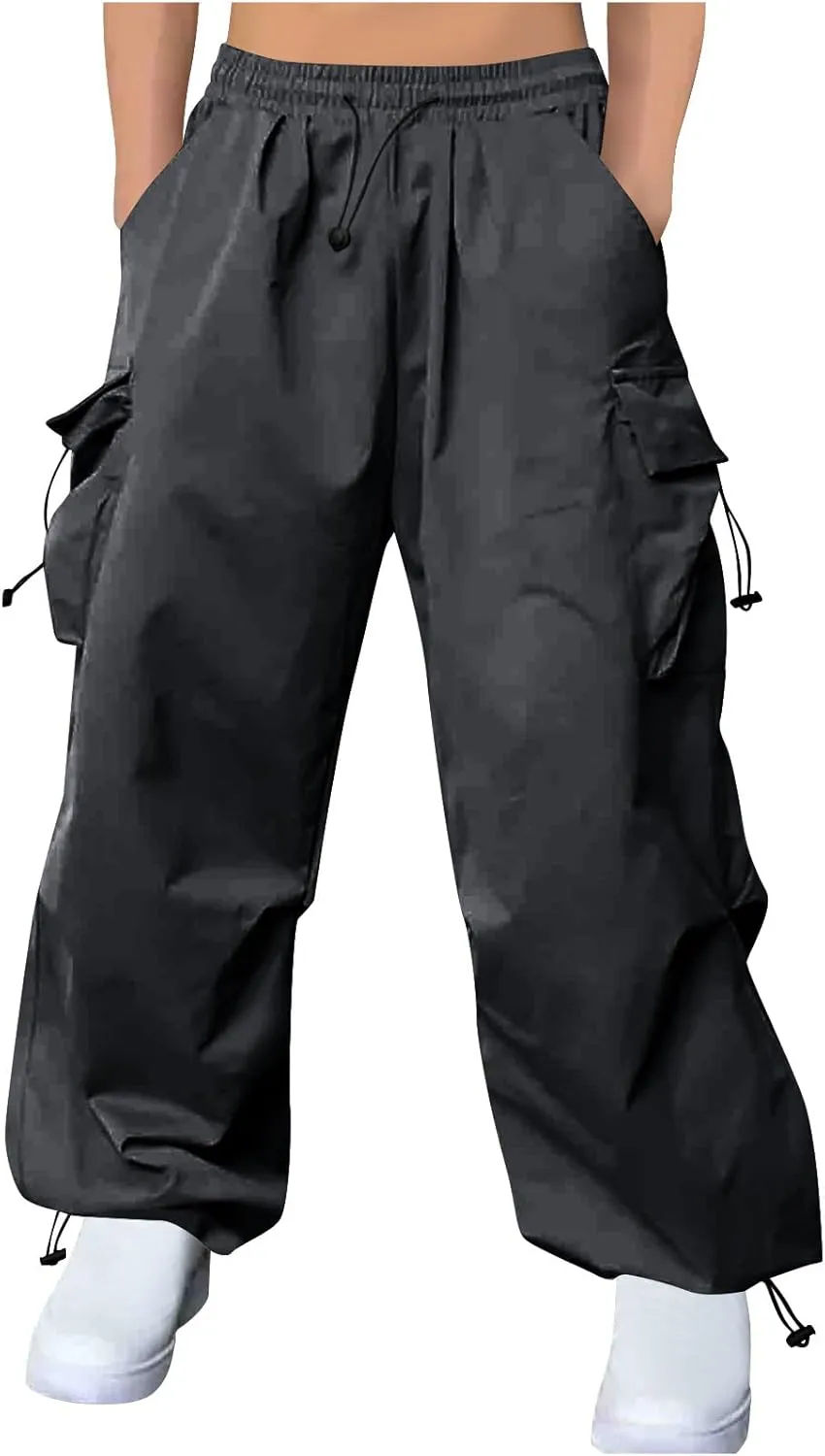 Men's Cargo Pants Drawstring Elastic Waist Casual Lounge Parachute Summer Baggy Street Y2K Trousers with Pockets