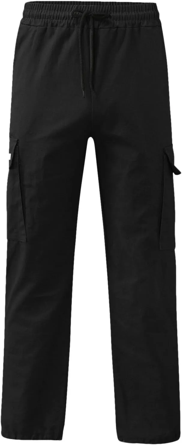 Men's Cargo Trousers Casual Elastic Waist Solid Sports Outdoor Cargo Pant Street Work Trousers with Multi Pockets