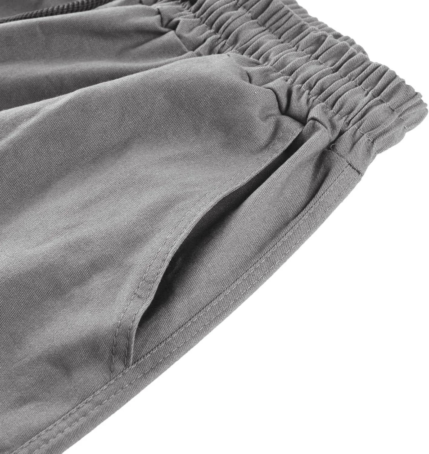 Men's Cargo Trousers Casual Elastic Waist Solid Sports Outdoor Cargo Pant Street Work Trousers with Multi Pockets