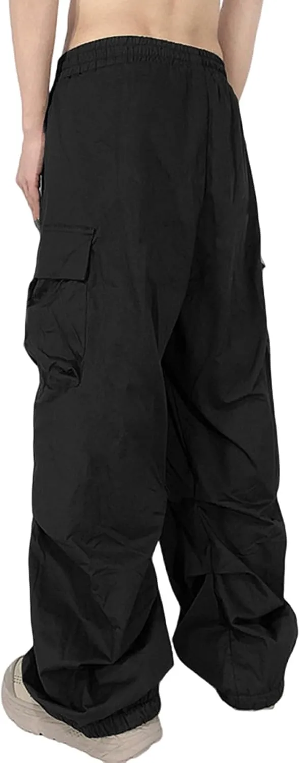 Men's Casual Cargo Pants Elastic Waist Drawstring Street Hip Hop Trousers with Pockets