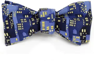 Men's City Lights City Scape Self-Tie Silk Bow Tie, Made in USA