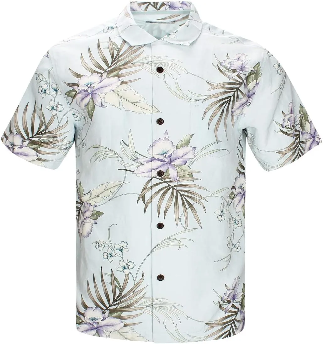 Men's Hawaiian Floral Shirts Silk and Linen Button Down Casual Tropical Holiday Beach Shirts