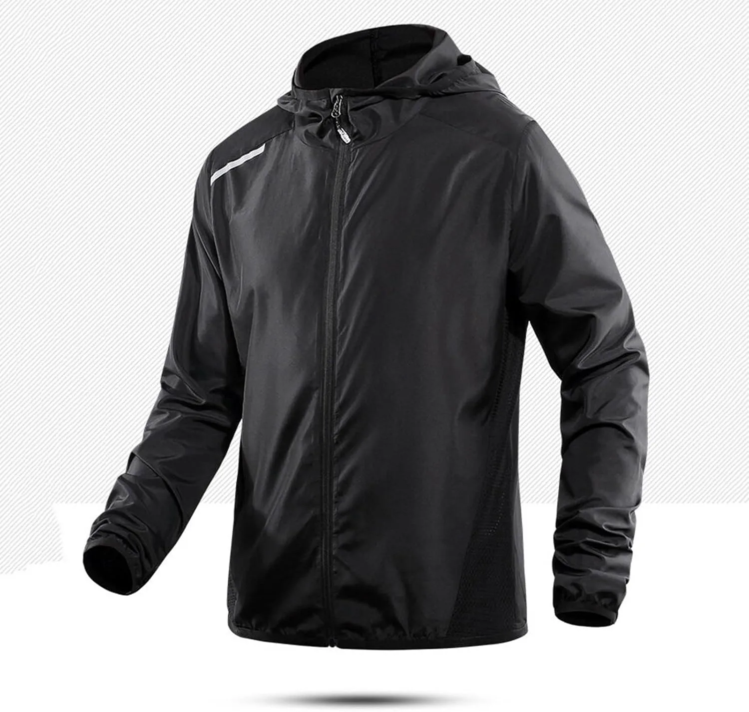 Mens Hooded Breathable Sun Shirts Full Zip UPF 50  UV Protection Hoodie Light Jacket Long Sleeve Fishing Hiking Shirt