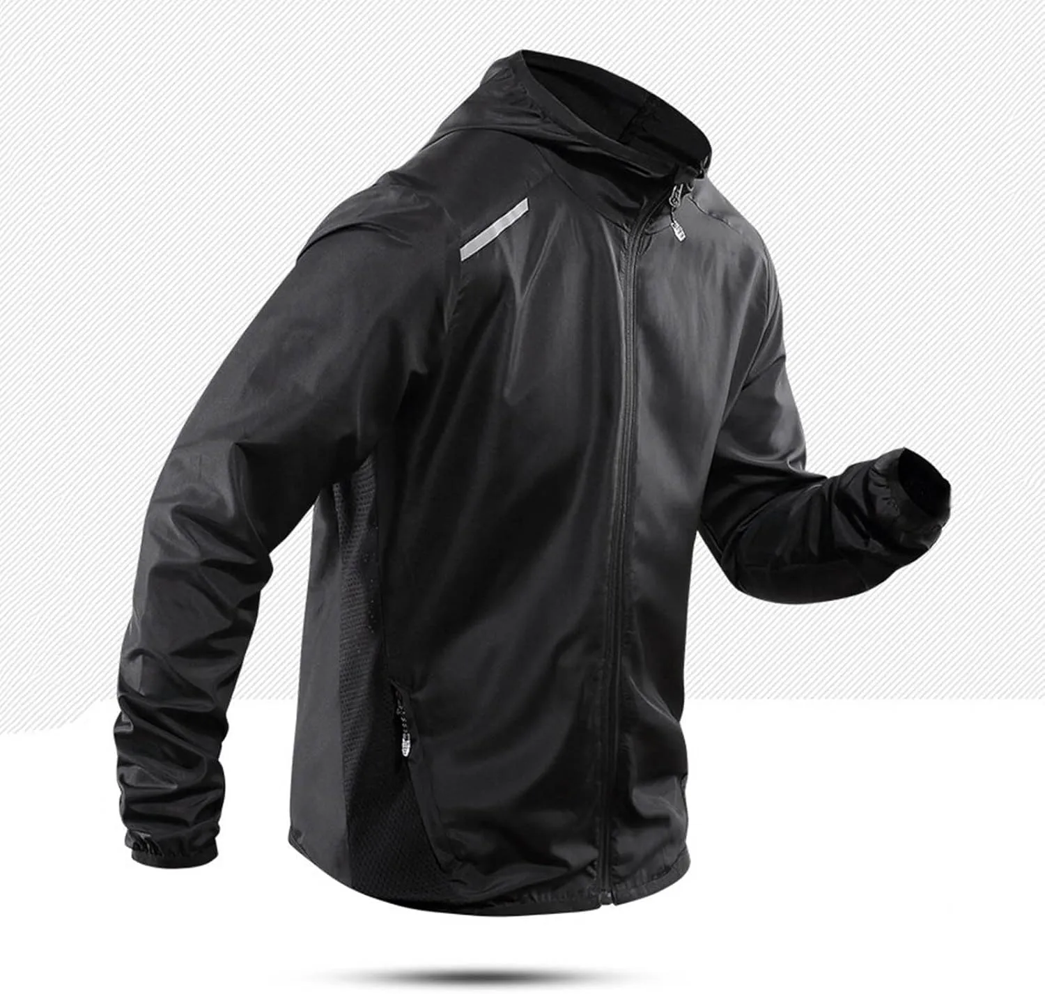 Mens Hooded Breathable Sun Shirts Full Zip UPF 50  UV Protection Hoodie Light Jacket Long Sleeve Fishing Hiking Shirt