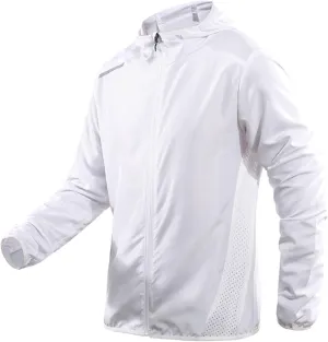 Mens Hooded Breathable Sun Shirts Full Zip UPF 50  UV Protection Hoodie Light Jacket Long Sleeve Fishing Hiking Shirt