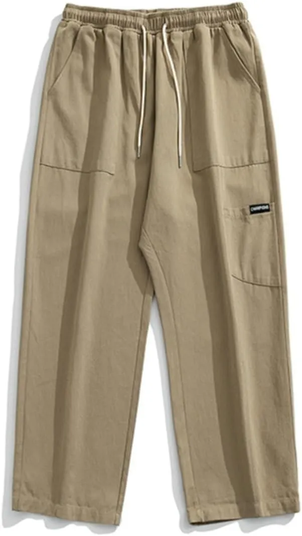 Men's Japanese-Style Cargo Casual Pants,Autumn/Winter Loose Straight-Leg Patchwork Long Trousers