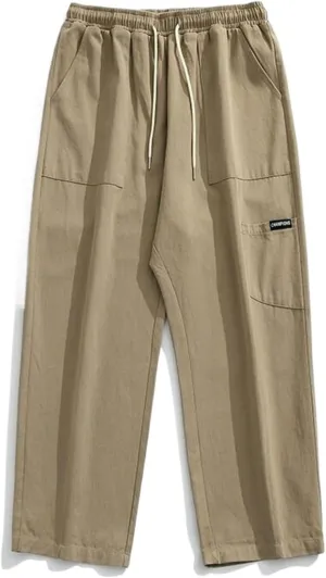 Men's Japanese-Style Cargo Casual Pants,Autumn/Winter Loose Straight-Leg Patchwork Long Trousers