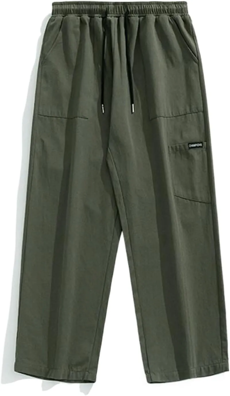 Men's Japanese-Style Cargo Casual Pants,Autumn/Winter Loose Straight-Leg Patchwork Long Trousers