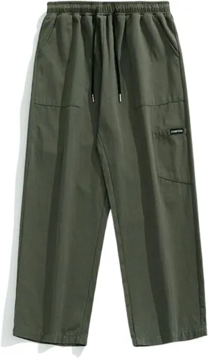 Men's Japanese-Style Cargo Casual Pants,Autumn/Winter Loose Straight-Leg Patchwork Long Trousers