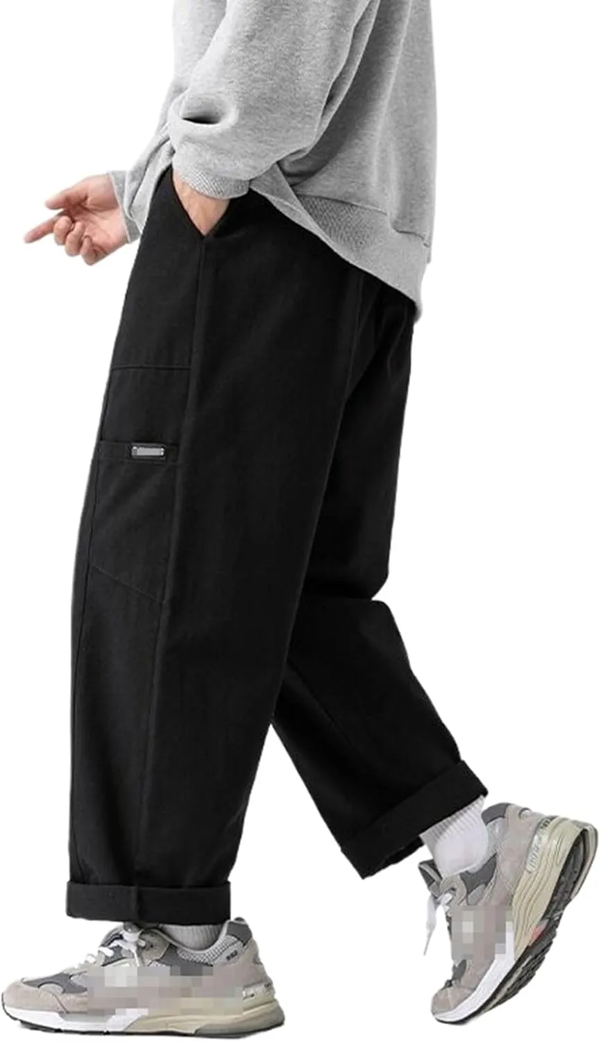 Men's Japanese-Style Cargo Casual Pants,Autumn/Winter Loose Straight-Leg Patchwork Long Trousers