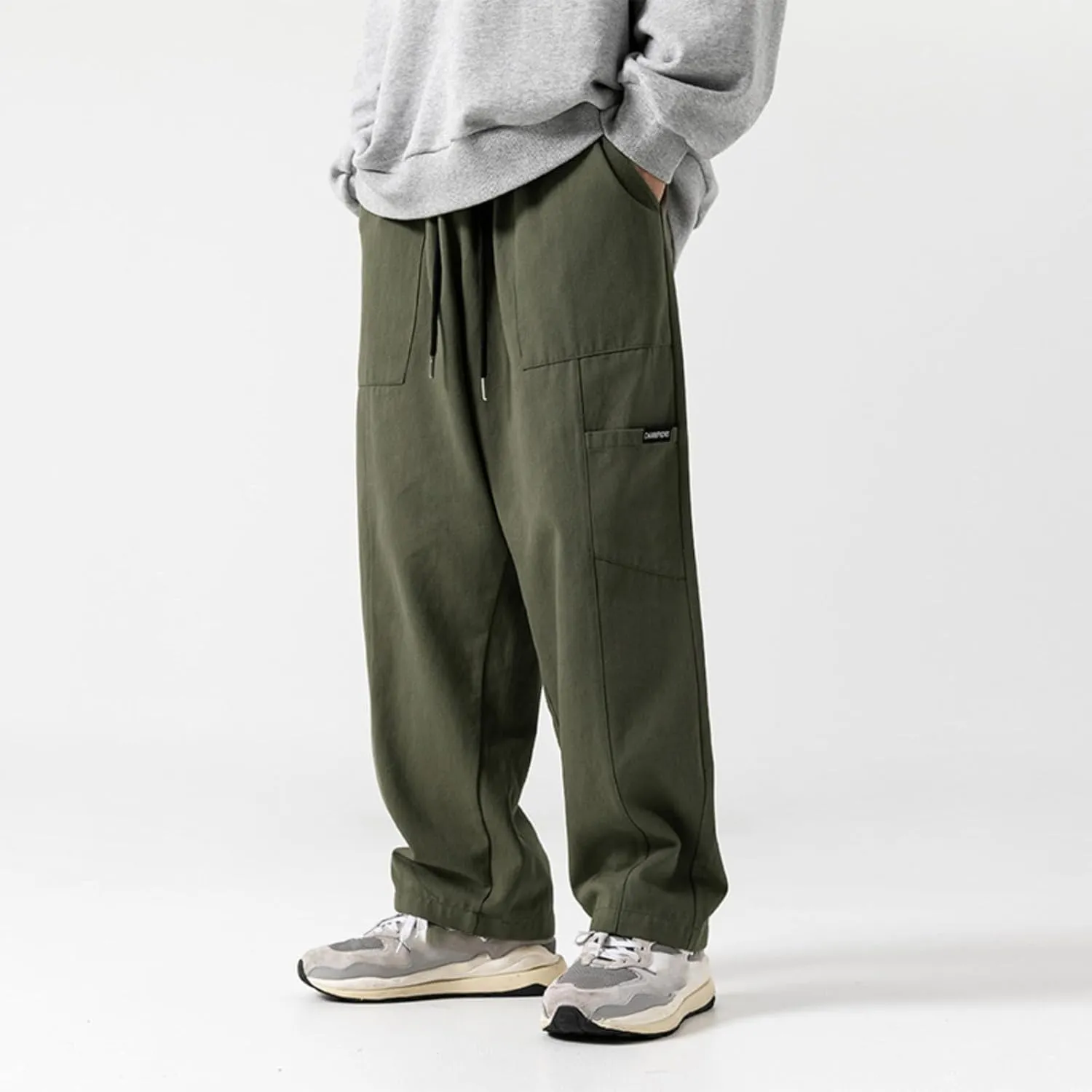 Men's Japanese-Style Cargo Casual Pants,Autumn/Winter Loose Straight-Leg Patchwork Long Trousers