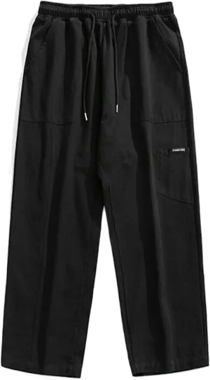 Men's Japanese-Style Cargo Casual Pants,Autumn/Winter Loose Straight-Leg Patchwork Long Trousers