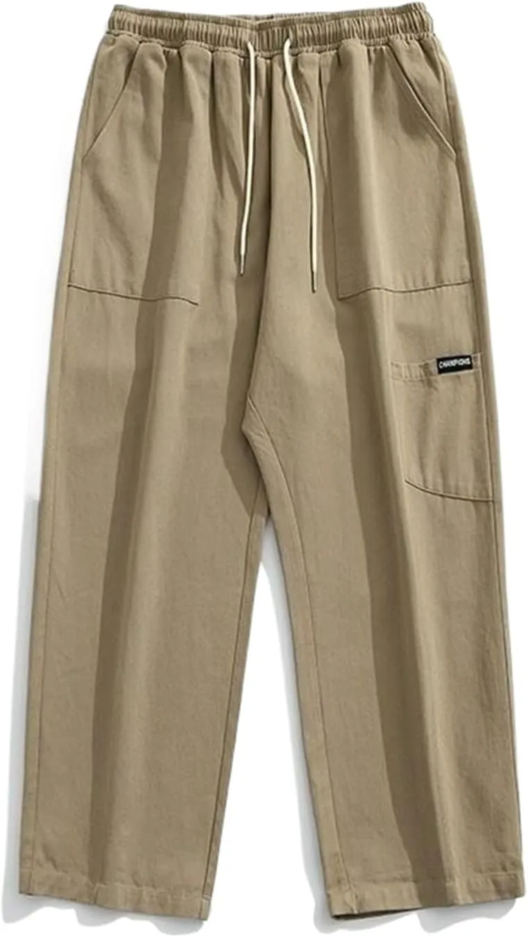 Men's Japanese-Style Cargo Casual Pants,Autumn/Winter Loose Straight-Leg Patchwork Long Trousers