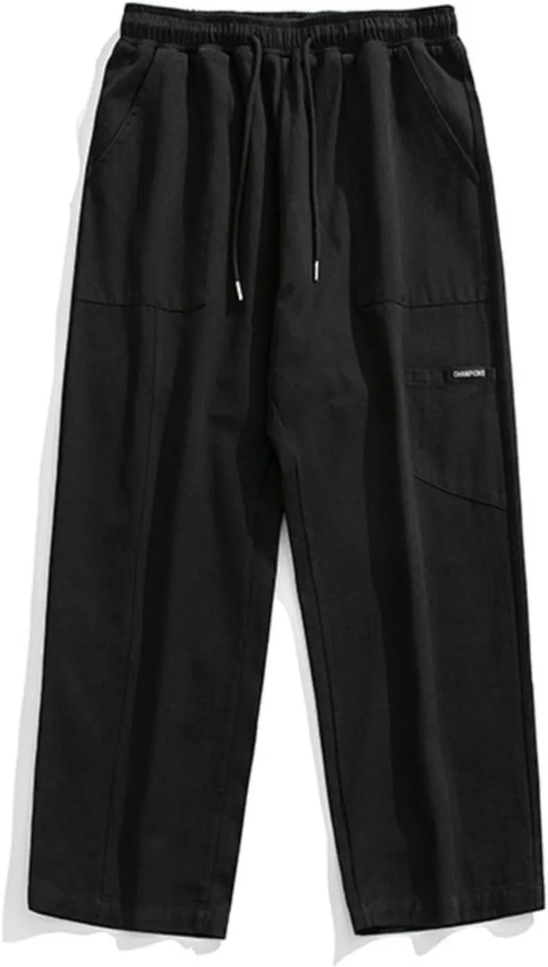 Men's Japanese-Style Cargo Casual Pants,Autumn/Winter Loose Straight-Leg Patchwork Long Trousers