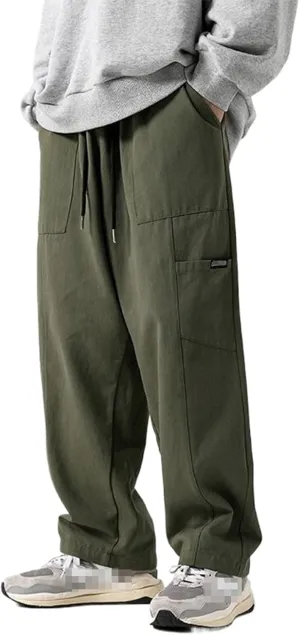 Men's Japanese-Style Cargo Casual Pants,Autumn/Winter Loose Straight-Leg Patchwork Long Trousers
