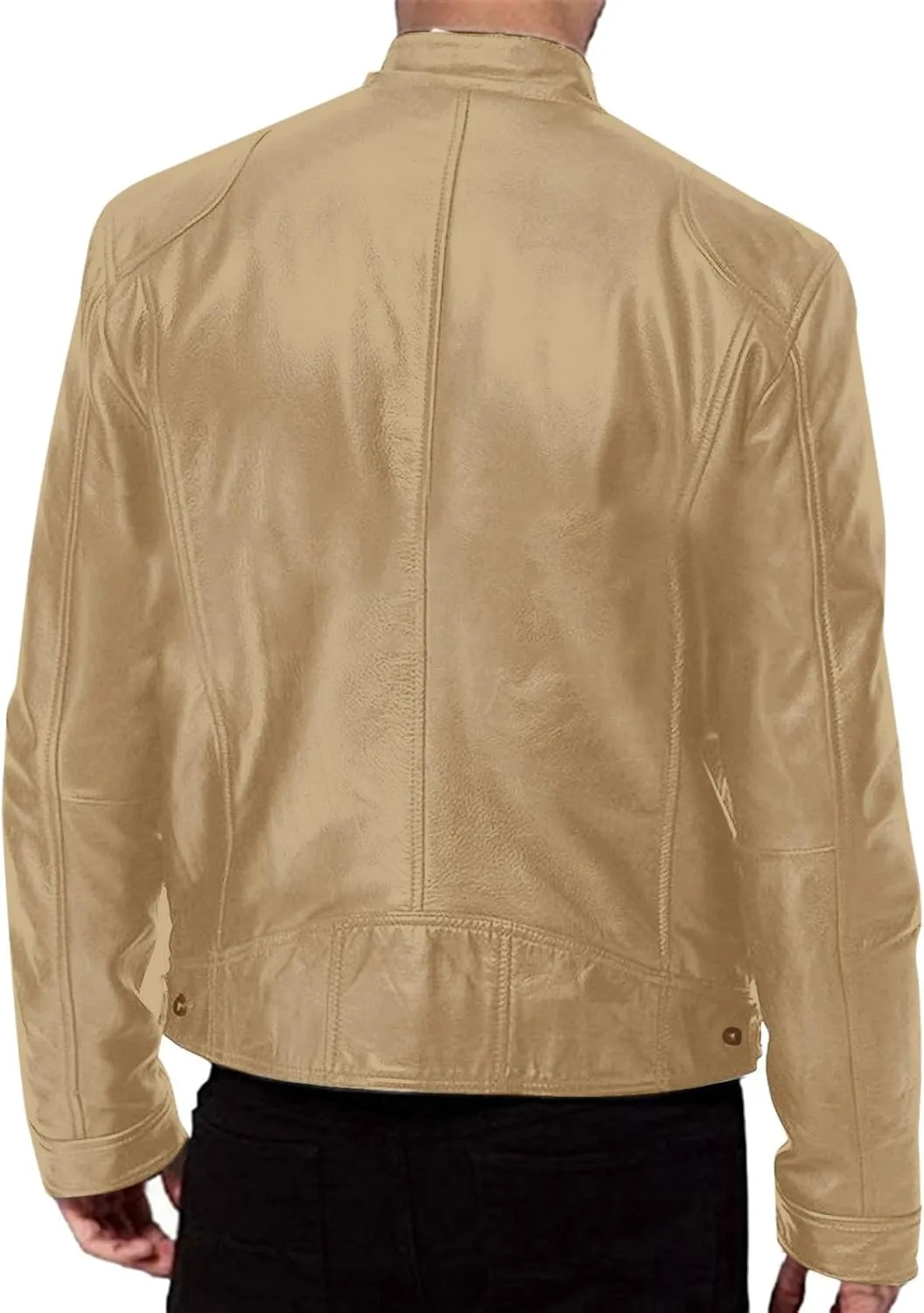 Men's Leather Biker Jacket 2024 Casual Stylish Stand Collared Zip Up Varsity Coat Motorcycle Light Weight Jackets