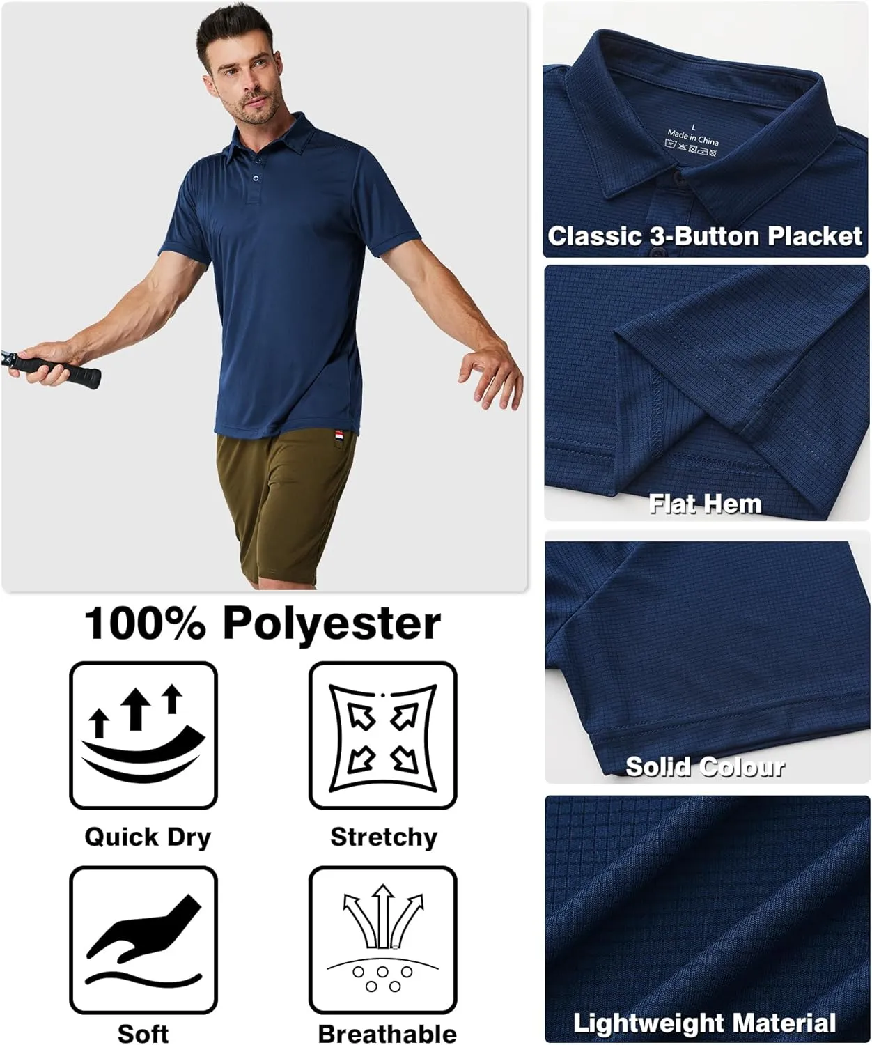 Mens Polo Shirts Short Sleeve Golf Polo T Shirts Lightweight Quick-Dry Sports Polo Shirts for Men 3 Pack