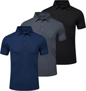 Mens Polo Shirts Short Sleeve Golf Polo T Shirts Lightweight Quick-Dry Sports Polo Shirts for Men 3 Pack