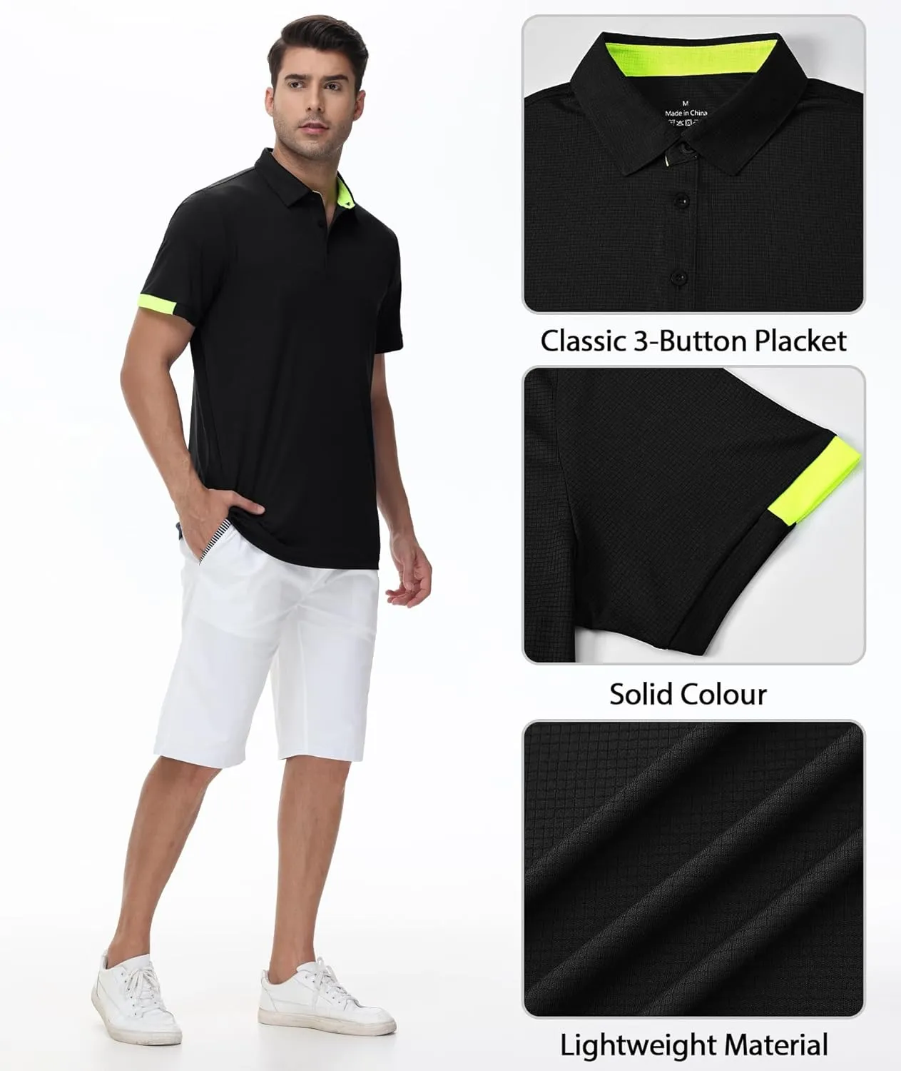 Mens Polo Shirts Short Sleeve Golf Polo T Shirts Lightweight Quick-Dry Sports Polo Shirts for Men 3 Pack