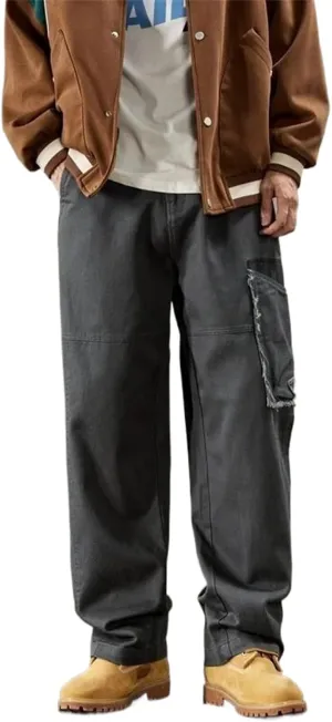 Men's Relaxed Fit Stretch Cargo Pants Multi-Pocket High Street Straight Loose Wide-Leg Workwear Trousers