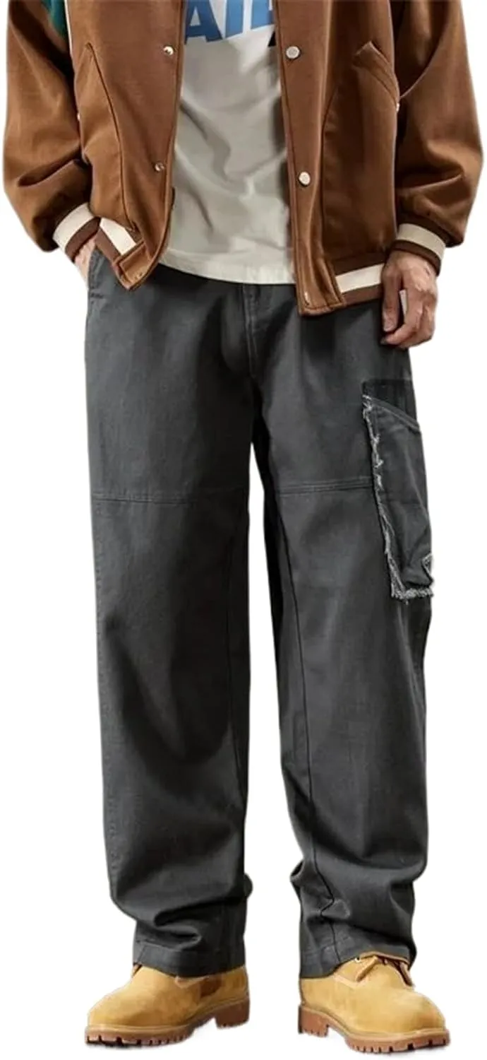 Men's Relaxed Fit Stretch Cargo Pants Multi-Pocket High Street Straight Loose Wide-Leg Workwear Trousers