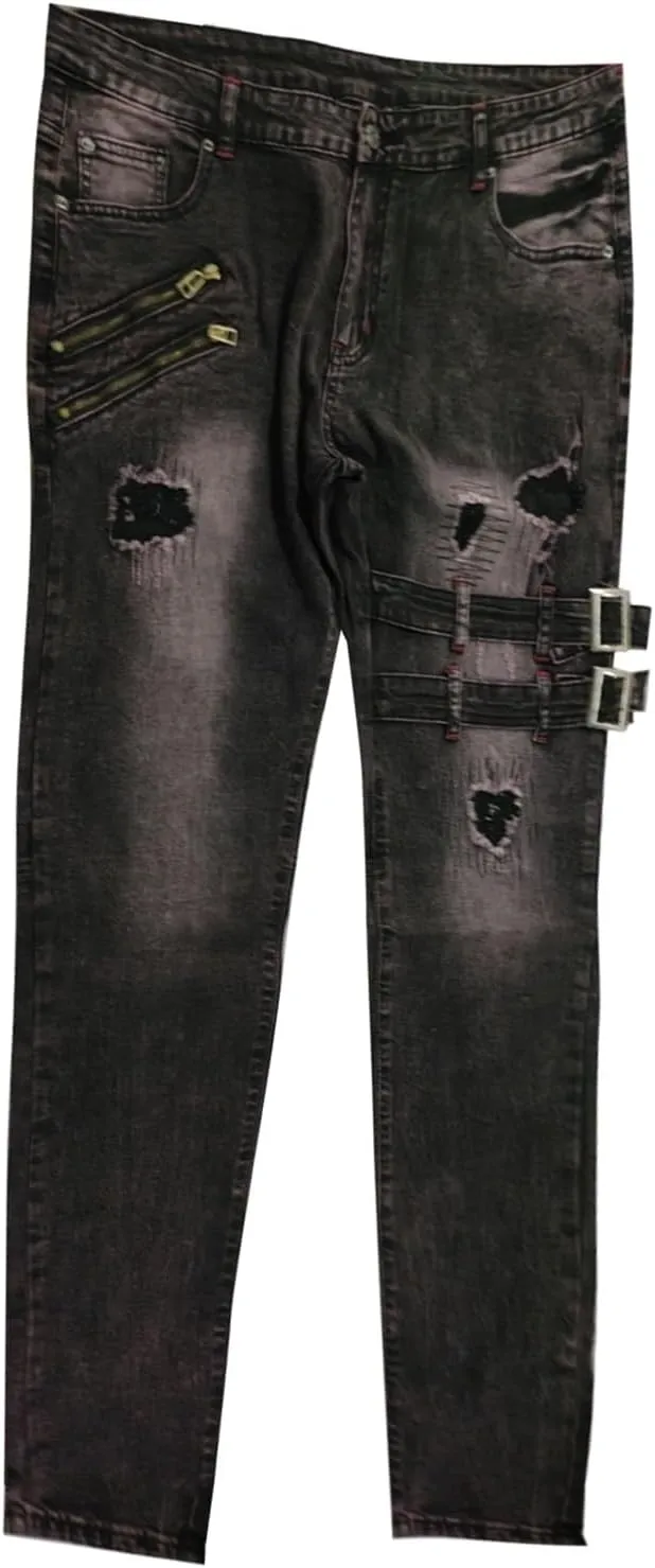Mens Ripped Motorcycles Jeans Personality Slim Fitting Straight Fashion Trouser Military Tactical Outdoor Hipster Street Pant