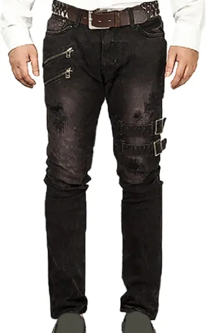 Mens Ripped Motorcycles Jeans Personality Slim Fitting Straight Fashion Trouser Military Tactical Outdoor Hipster Street Pant