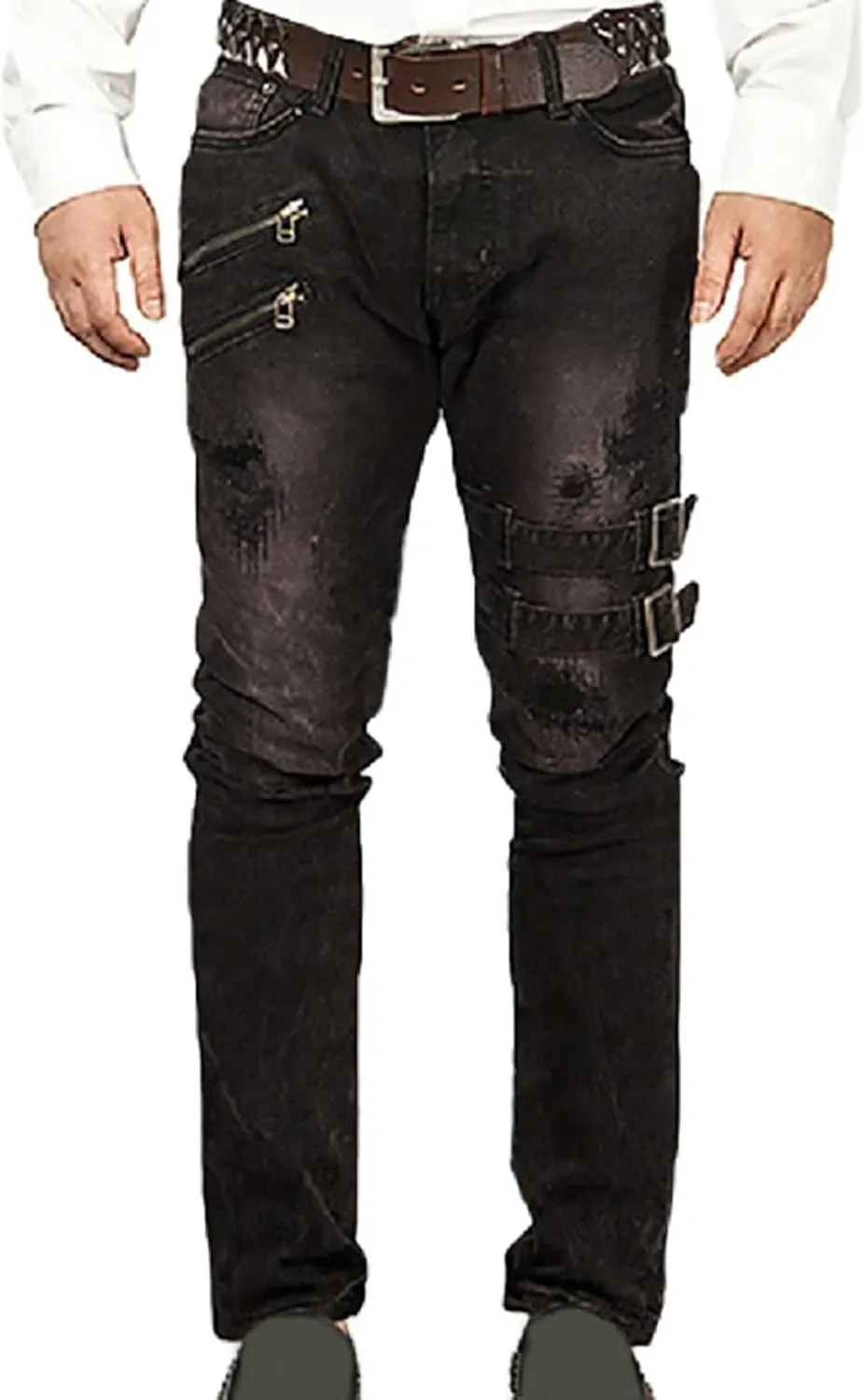 Mens Ripped Motorcycles Jeans Personality Slim Fitting Straight Fashion Trouser Military Tactical Outdoor Hipster Street Pant