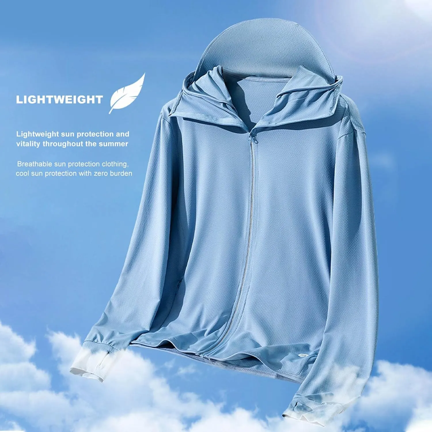 Men's Sun Shirts UPF 50  Light Jacket UV Sun Protection Zip Up Hoodie Breathable Long Sleeve SPF Fishing Hiking Shirt