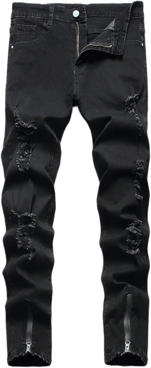 Mens Trend Ripped Jeans Distressed Hipster Street Straight Leg Plus Size Denim Pants Relaxed Fit Stretch Skinny Classic Jean