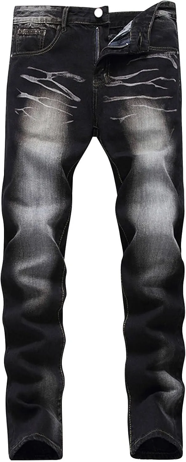 Mens Trend Ripped Jeans Distressed Hipster Street Straight Leg Plus Size Denim Pants Relaxed Fit Stretch Skinny Classic Jean