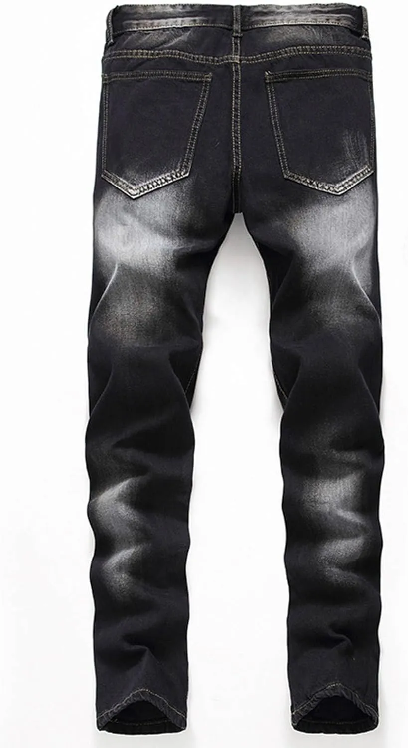 Mens Trend Ripped Jeans Distressed Hipster Street Straight Leg Plus Size Denim Pants Relaxed Fit Stretch Skinny Classic Jean