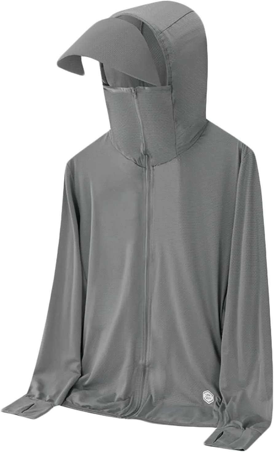 Mens UPF 50  Light Jacket Full Zip Sun Protection Hoodies Long Sleeve Stretch Cooling Shirt Unisex UV Hooded Jackets