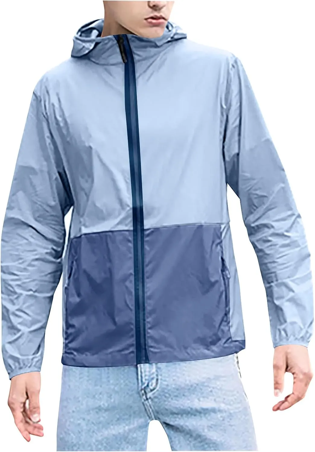 Men's UPF 50  Light Jacket SPF UV Long Sleeve Sun Shirts Hiking Fishing Zip Pockets Athletic Sun Protection Hoodie
