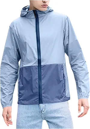 Men's UPF 50  Light Jacket SPF UV Long Sleeve Sun Shirts Hiking Fishing Zip Pockets Athletic Sun Protection Hoodie